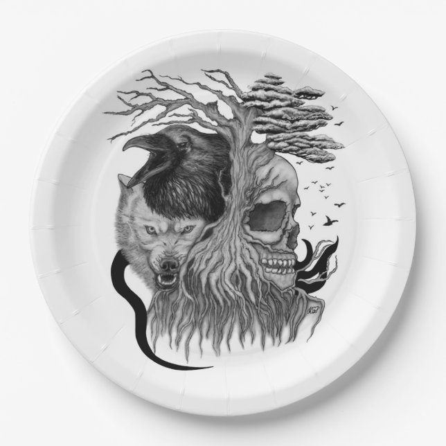 Wolf und Raven mit Skull Pappteller (Vorderseite)