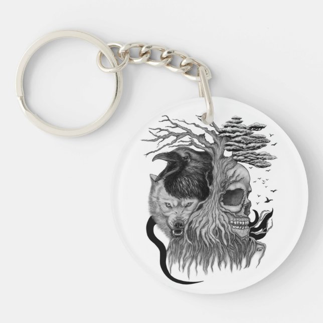 Wolf und Raven mit Skull Schlüsselanhänger (Vorderseite)