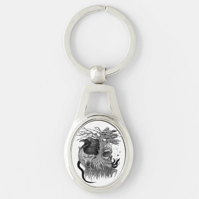 Wolf und Raven mit Skull Schlüsselanhänger (Vorderseite)