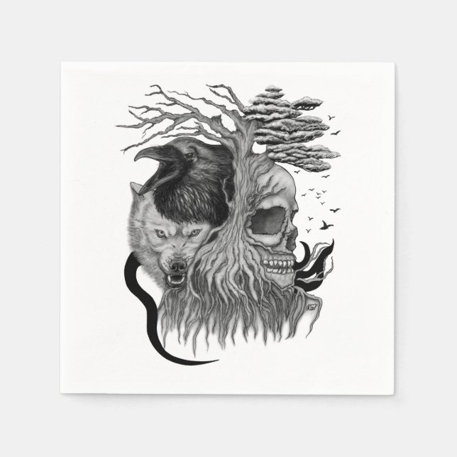 Wolf und Raven mit Skull Serviette (Vorderseite)