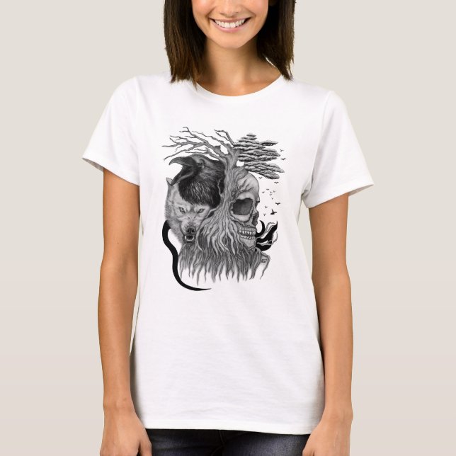Wolf und Raven mit Skull T-Shirt (Vorderseite)