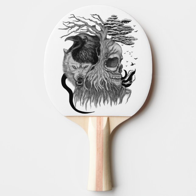 Wolf und Raven mit Skull Tischtennis Schläger (Vorderseite)