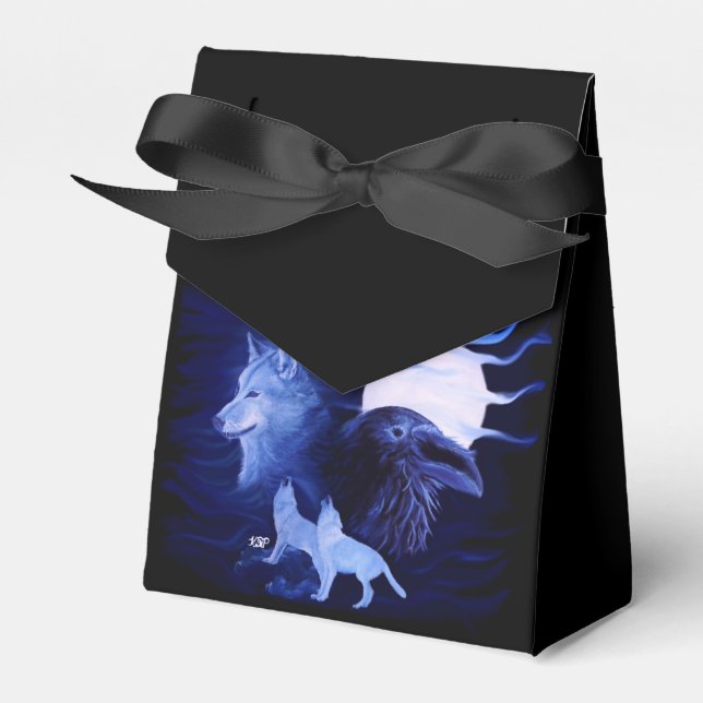 Wolf und Raven mit Vollmond Geschenkschachtel (Vorderseite)