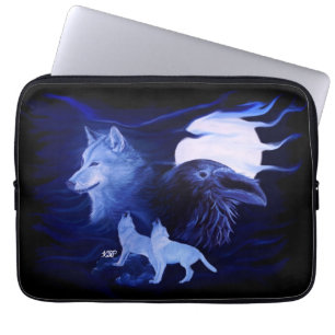 Wolf und Raven mit Vollmond Laptopschutzhülle