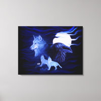 Wolf und Raven mit Vollmond