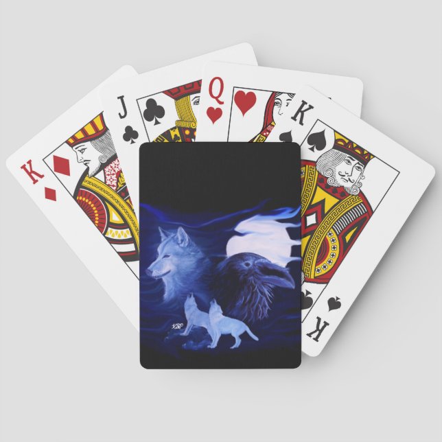 Wolf und Raven mit Vollmond Spielkarten (Rückseite)