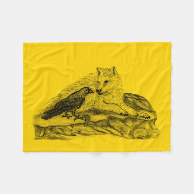 Wolf und Raven - Schwarz und Gelb Fleecedecke (Vorderseite (Horizontal))