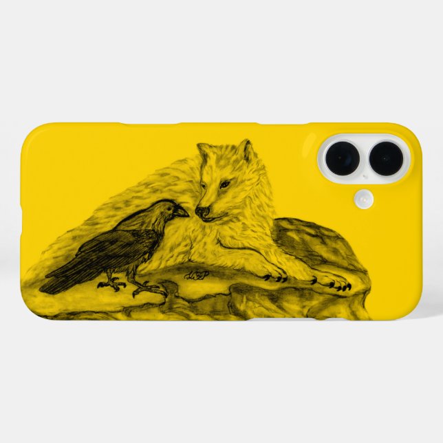 Wolf und Raven, Schwarz und Gelb iPhone 16 Plus Hülle (Rückseite (Horizontal))