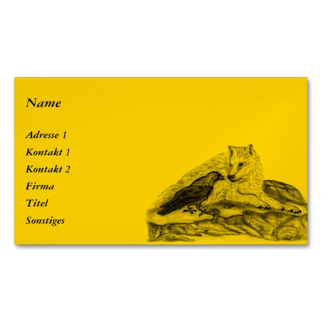 Wolf und Raven - Schwarz und Gelb Magnetische Visitenkarte (Vorderseite)