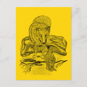 Wolf und Raven - Schwarz und Gelb Postkarte