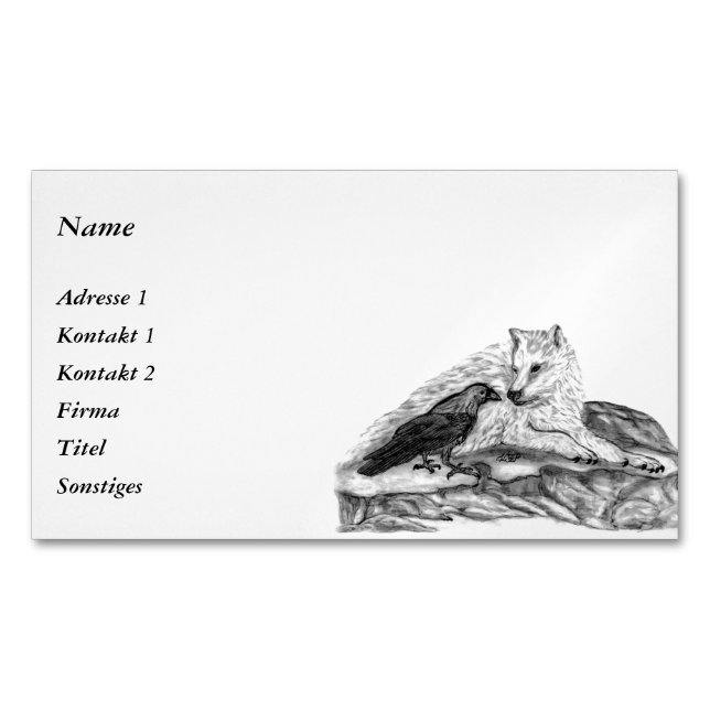 Wolf und Raven - Schwarz und Weiß Magnetische Visitenkarte (Vorderseite)