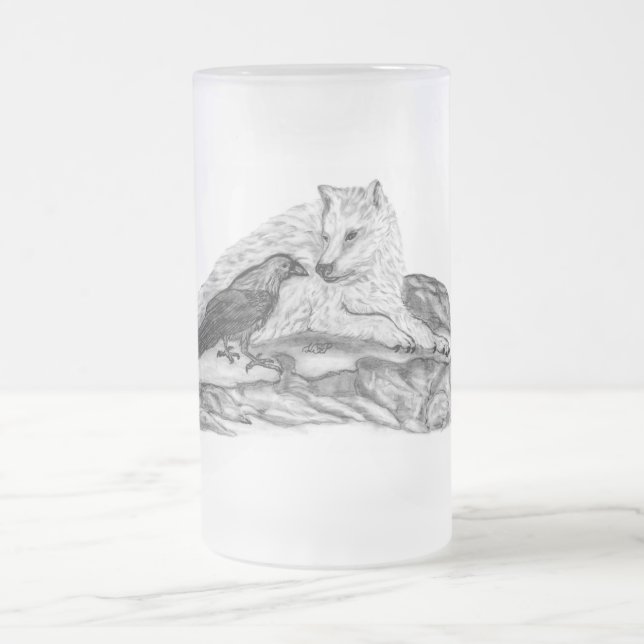 Wolf und Raven - Schwarz und Weiß Mattglas Bierglas (Mittel)