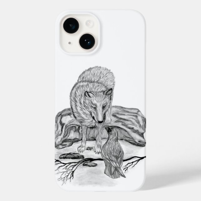 Wolf und Raven Schwarzweiß-Design Case-Mate iPhone 14 Hülle (Rückseite)