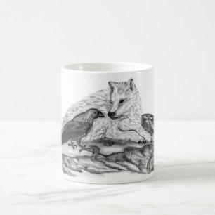 Wolf und Raven Schwarzweiß-Design Kaffeetasse