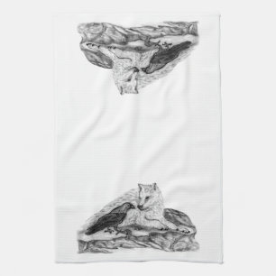 Wolf und Raven Schwarzweiß-Design Küchentuch