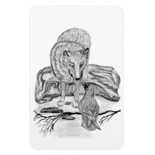 Wolf und Raven Schwarzweiß-Design Magnet