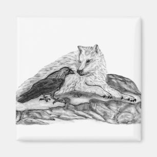 Wolf und Raven Schwarzweiß-Design Magnet