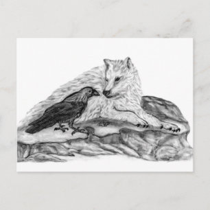 Wolf und Raven Schwarzweiß-Design Postkarte