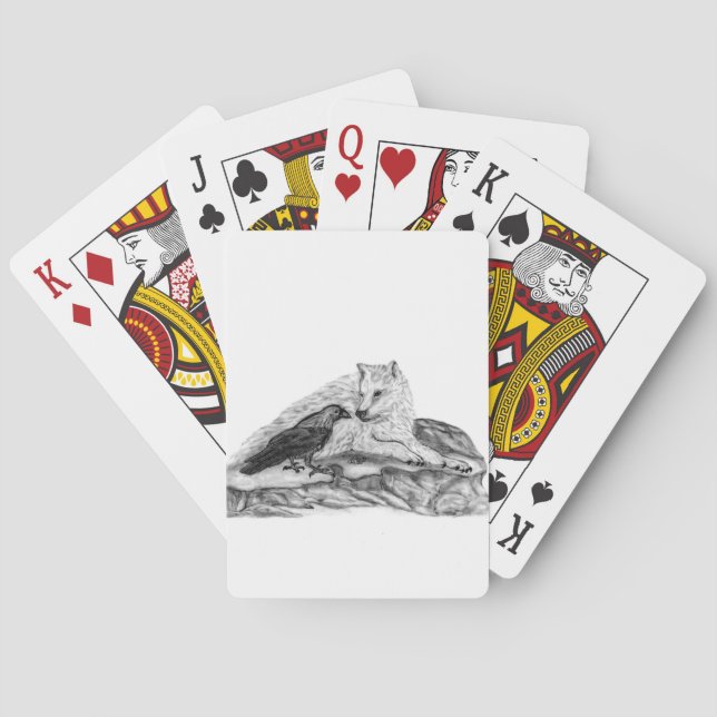 Wolf und Raven Schwarzweiß-Design Spielkarten (Rückseite)