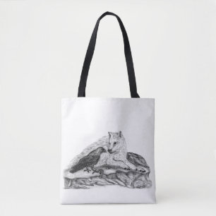 Wolf und Raven - Schwarzweiß-Design Tasche