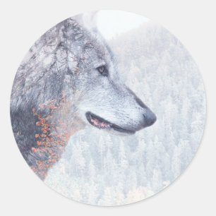 Wolf und Wald Runder Aufkleber