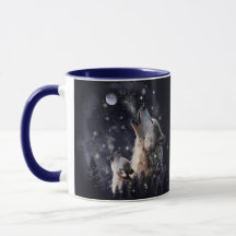Wolf und Welpen heulen auf dem Mond