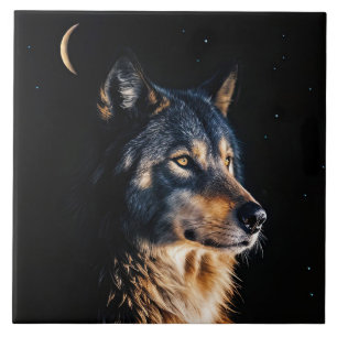 Wolf und zunehmender Mond Mystisch Fliese