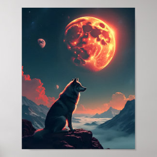 Wolf unter dem Blutmond Poster