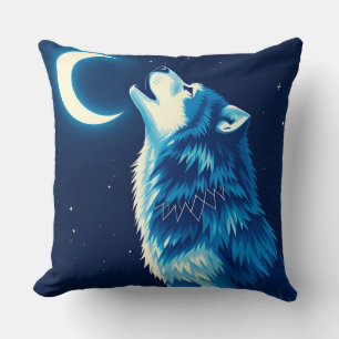 Wolf unter dem Halbmond bei Nacht Kissen