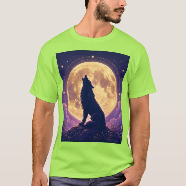Wolf unter dem Mond. T-Shirt (Vorderseite)