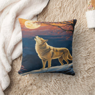 Wolf unter Mondlicht Himmel in der Dämmerung Kissen