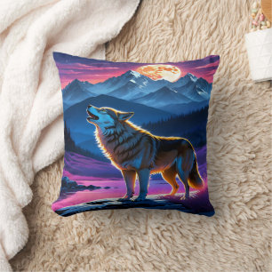 Wolf unter Vollmond über Berge ziehen Kissen