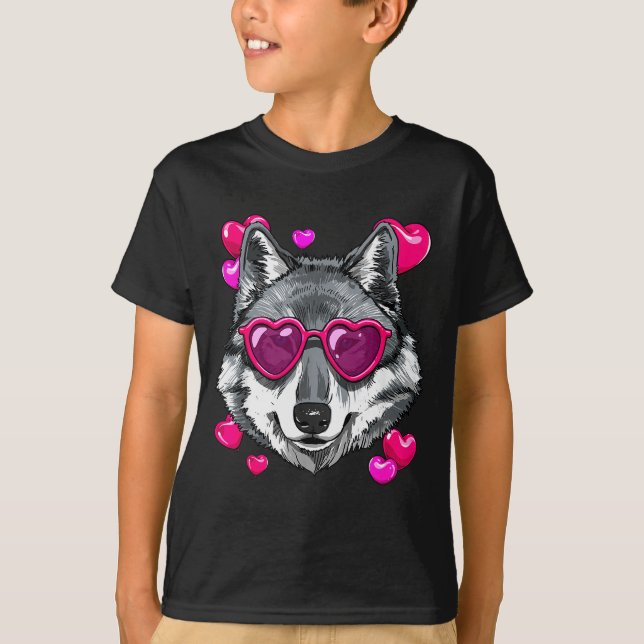 Wolf Valentins Shirt Wolf Herz Tiergesicht Wolf  (Vorderseite)