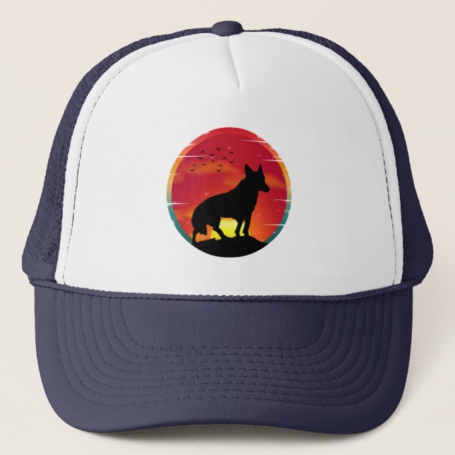 Wolf Vintage Sonnenuntergang Truckerkappe (Vorderseite)