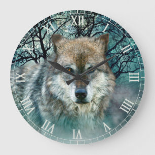 Wolf Vollmond römische Zahlen Große Wanduhr