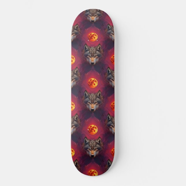Wolf vom Blütenmond AI Fantasy Pop Art Skateboard (Vorderseite)