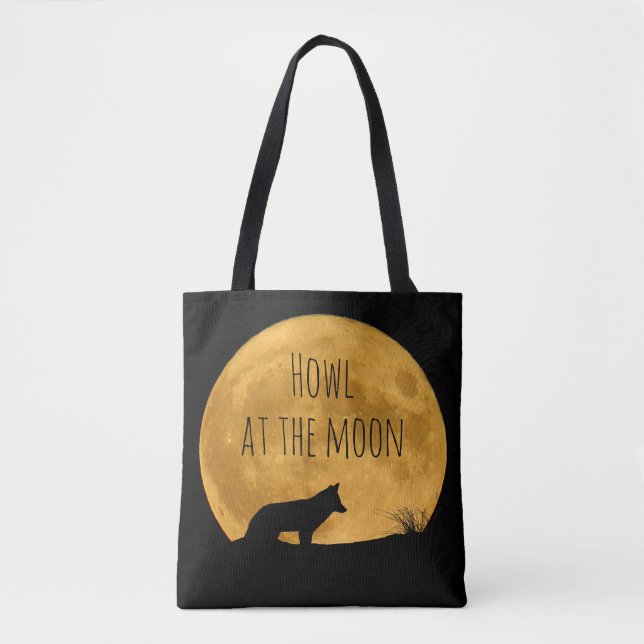 Wolf vor hellem Mond silhouettiert Tasche (Vorderseite)