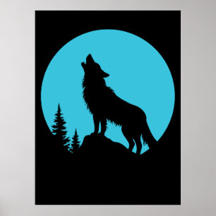 Wolf Wald Natur Draußen Wildnis Silhouette Poster