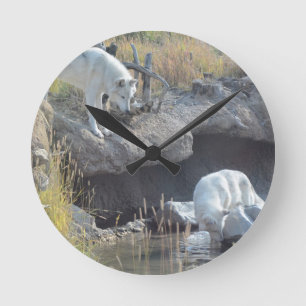 Wolf-Waldnatur-Land-FriedensLiebe-Tier Runde Wanduhr
