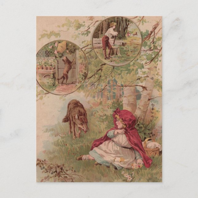 Wolf Walking in Richtung Red Riding Hood Postkarte (Vorderseite)
