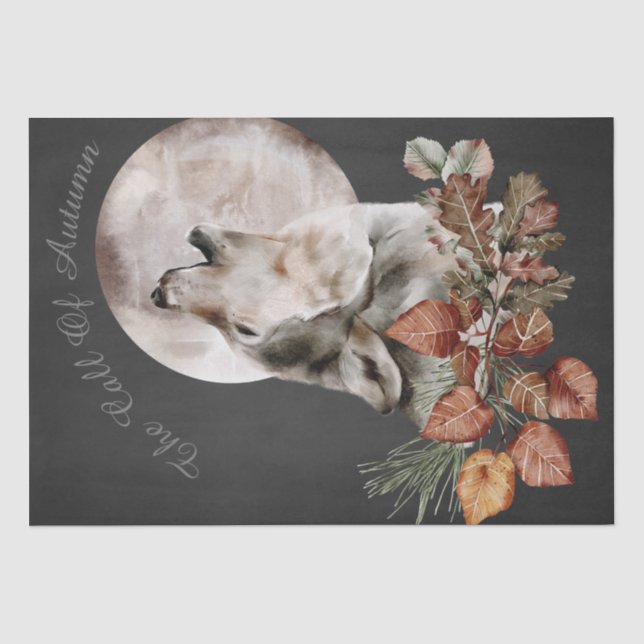 Wolf Wasserfarbe "Der Ruf des Herbstes" Seidenpapier (Vorderseite)