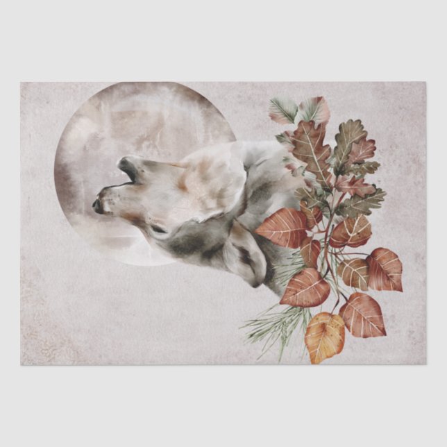 Wolf Watercolor Herbstfall Seidenpapier (Vorderseite)