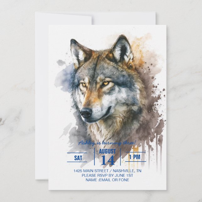 Wolf Watercolor Painting Einladung (Vorderseite)