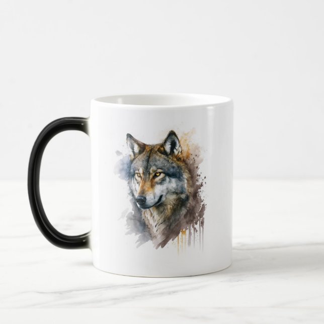 Wolf Watercolor Painting Verwandlungstasse (Links)