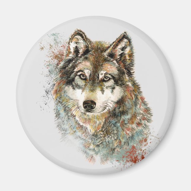 Wolf Watercolor Wildtier Natur Kunst Magnet (Vorne)