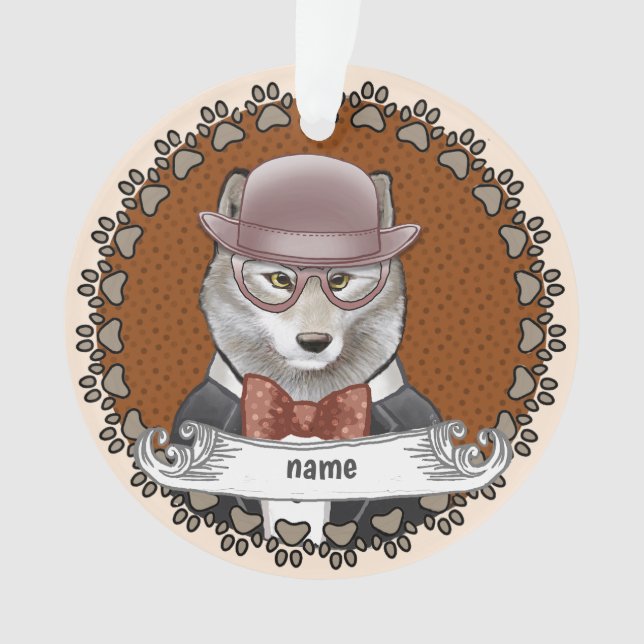 Wolf Wearing Glasses Ornament (Vorderseite)