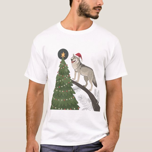 Wolf Weihnachten Weihnachten Weihnachtsbaum Tragen T-Shirt (Vorderseite)
