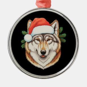 Wolf Weihnachten Xmas Santa Hut Tier Feiertag Ornament Aus Metall