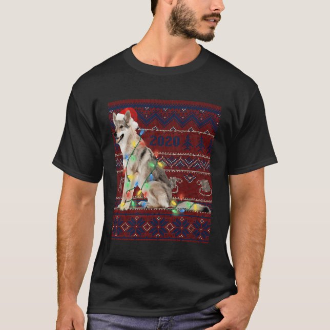 Wolf Weihnachtslicht Ugly Sweater Goat Lover Gesch T-Shirt (Vorderseite)