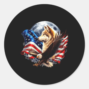 Wolf Weißkopfseeadler Amerikanische Flagge Vollmon Runder Aufkleber